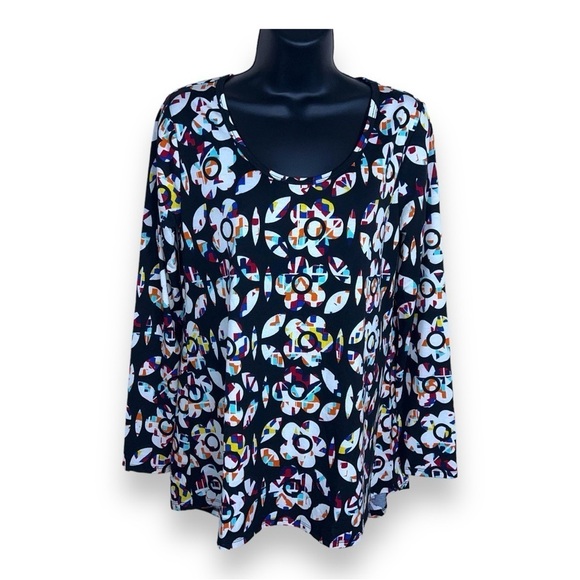 NEW LULAROE SMALL TOP BLACK COLORFUL FLORAL PRINT - Picture 1 of 12